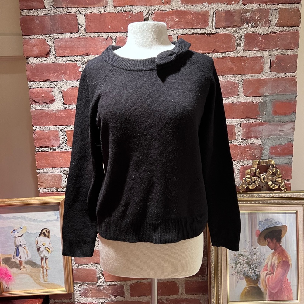 Kate Spade Black Sweater with Bow Detail And Leather Elbow Patches